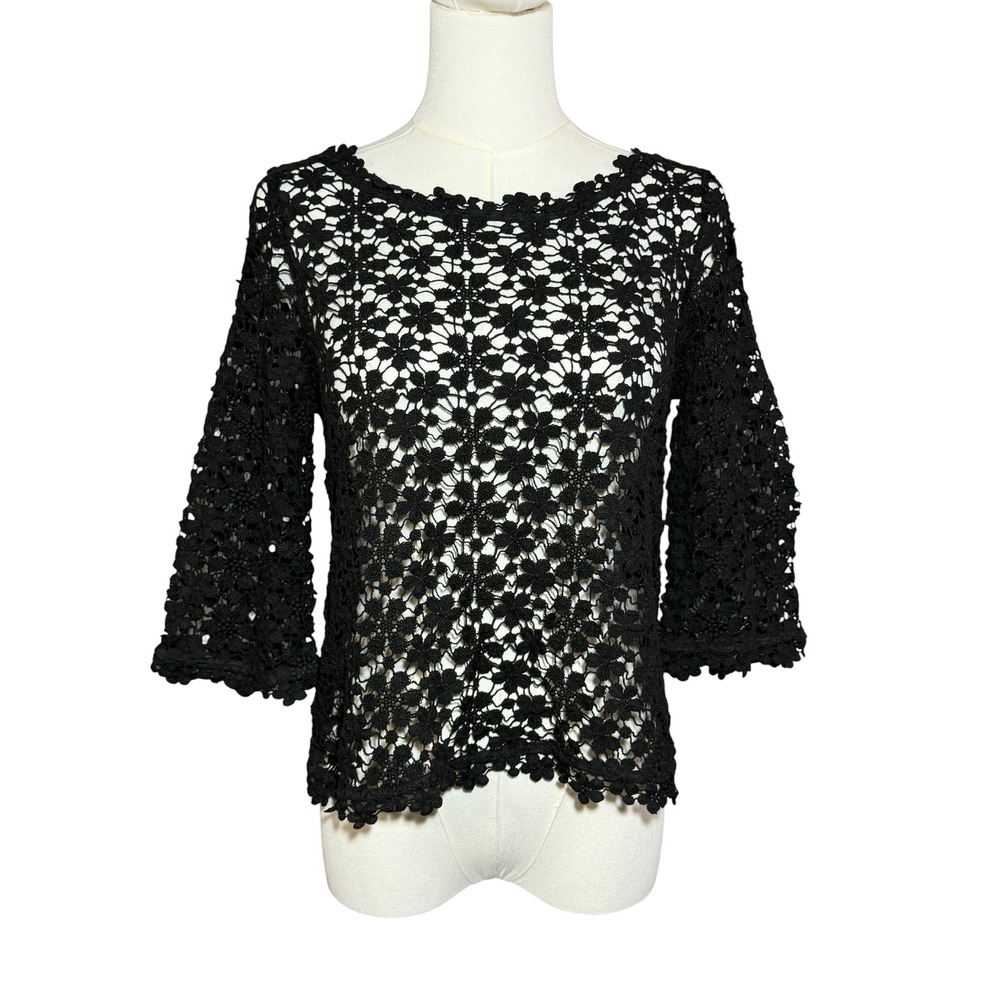 Joie Women's Elvia D Lace 3/4 Sleeve Caviar Zippered Top XS $328